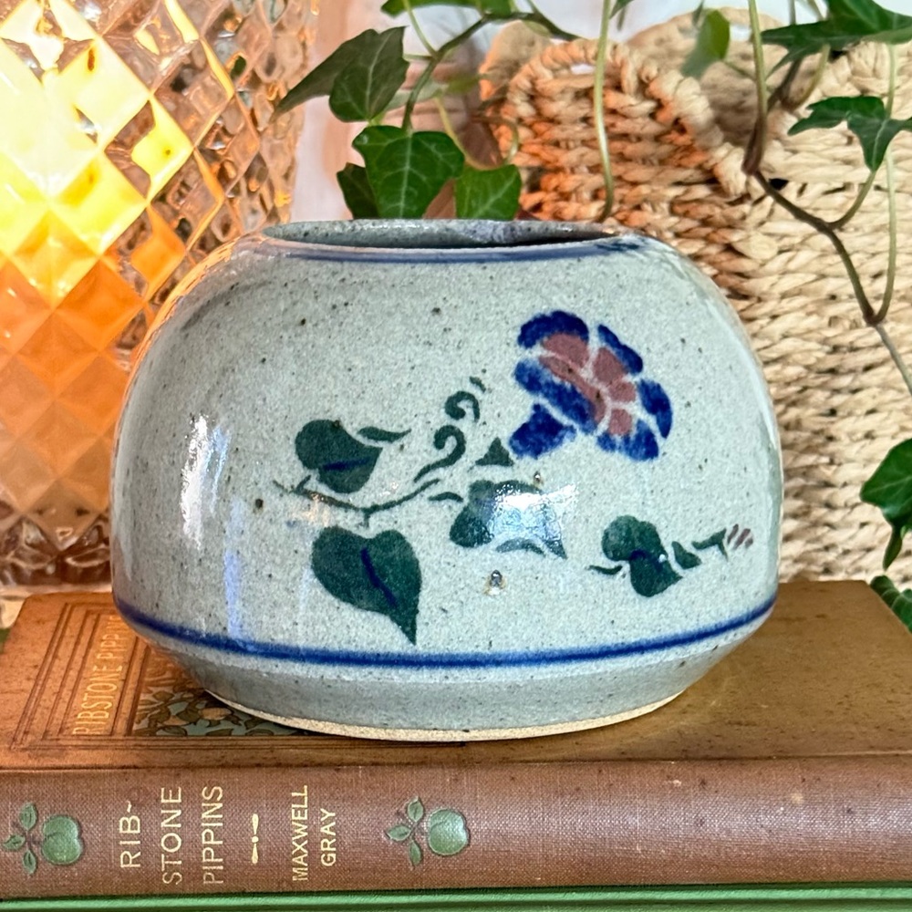 Vintage Studio Pottery Floral Vase Speckled Stoneware